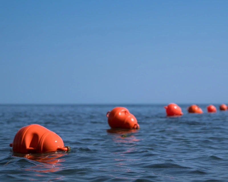 Una foto delle boe che delimitano le zone di balneazione in mare